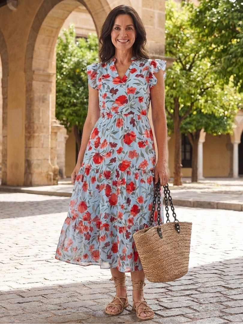 Robe Midi Évasée à Imprimé Floral Lila