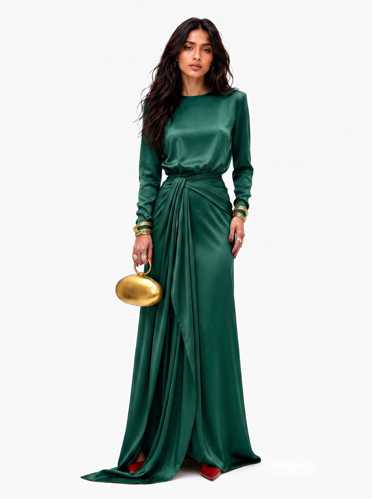 Delphine | Élégante Robe Maxi en Satin Drapé