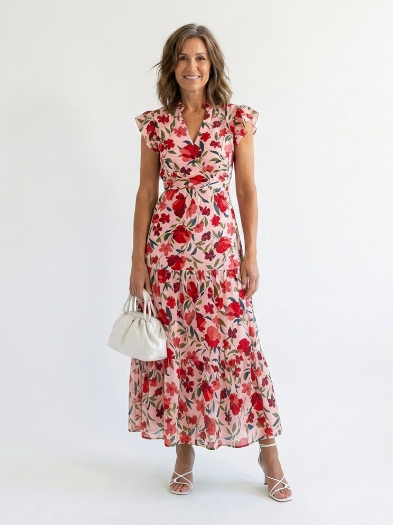 Robe Midi Évasée à Imprimé Floral Lila