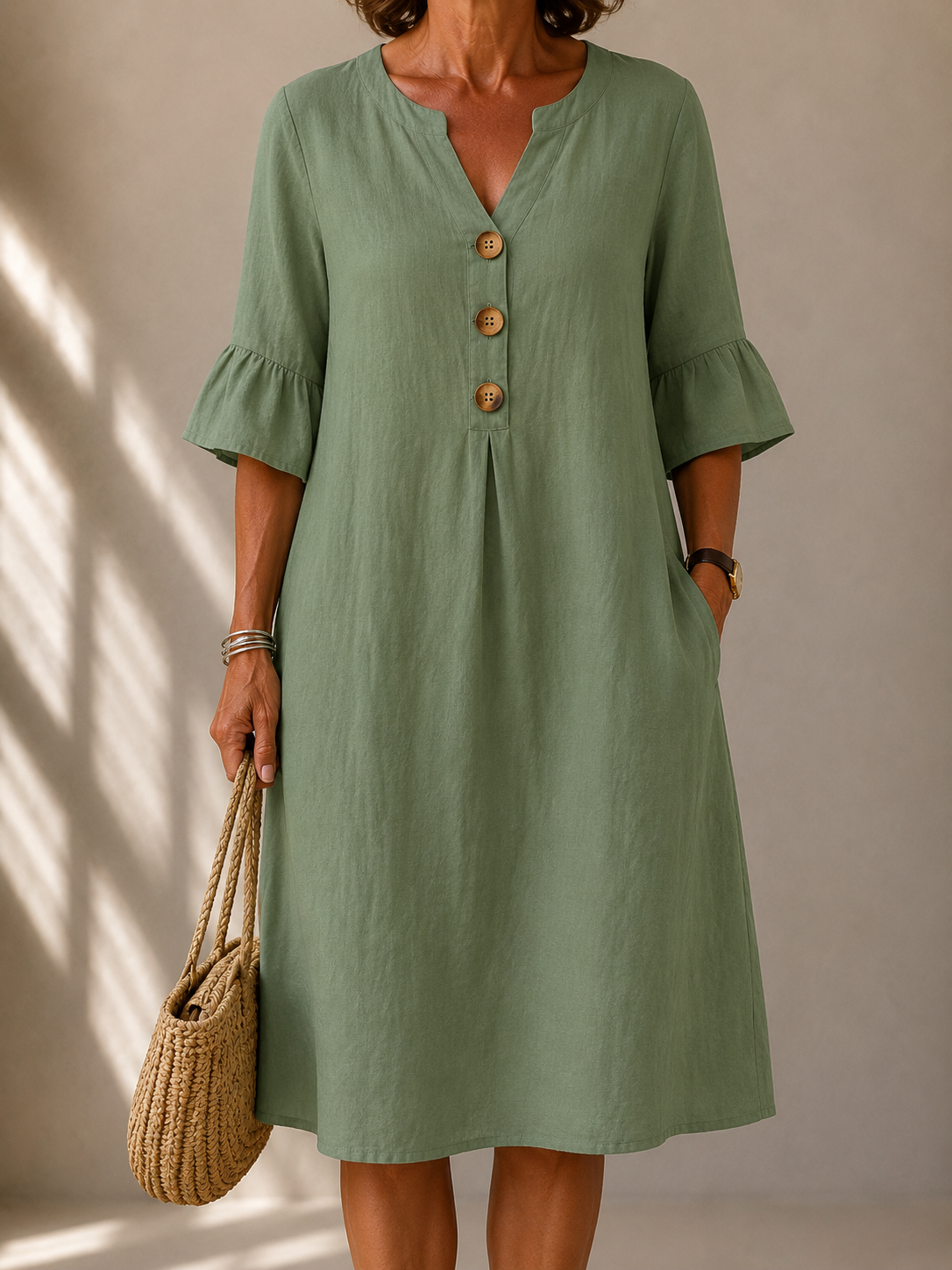Robe Boutonnée Manches Évasées Véronique