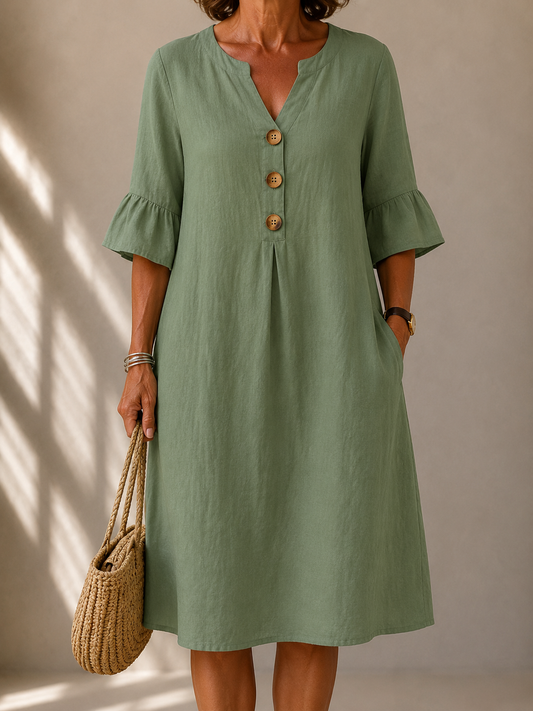 Robe Boutonnée Manches Évasées Véronique