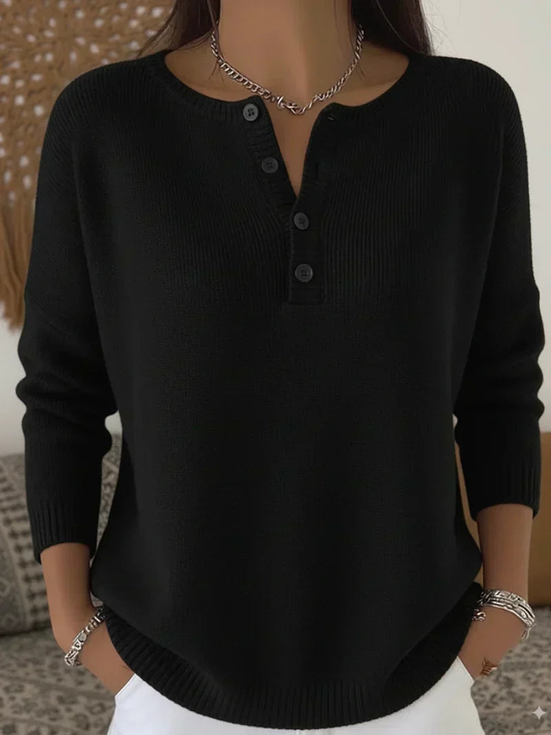 Hélène - Pull en Maille à Boutons Henley
