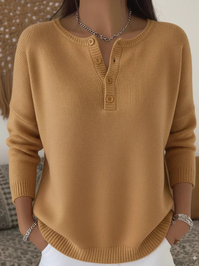 Hélène - Pull en Maille à Boutons Henley
