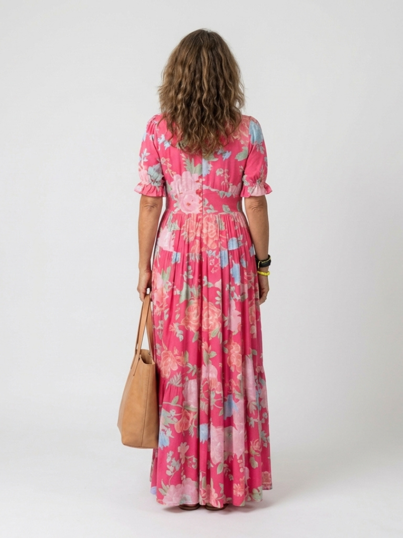 Robe midi à fleurs à manches courtes Ione