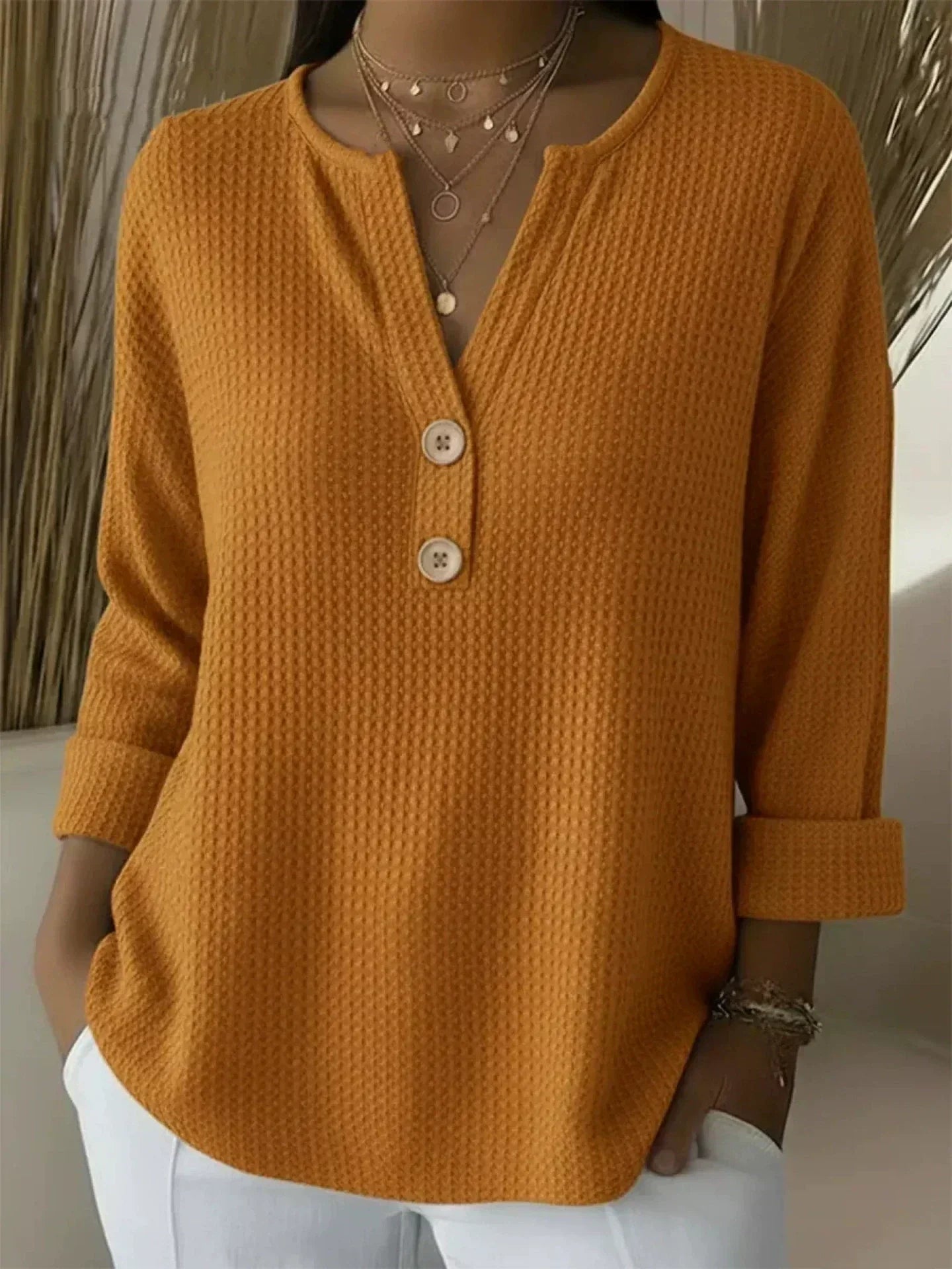 Lucie - Haut Henley Gaufré à Boutons