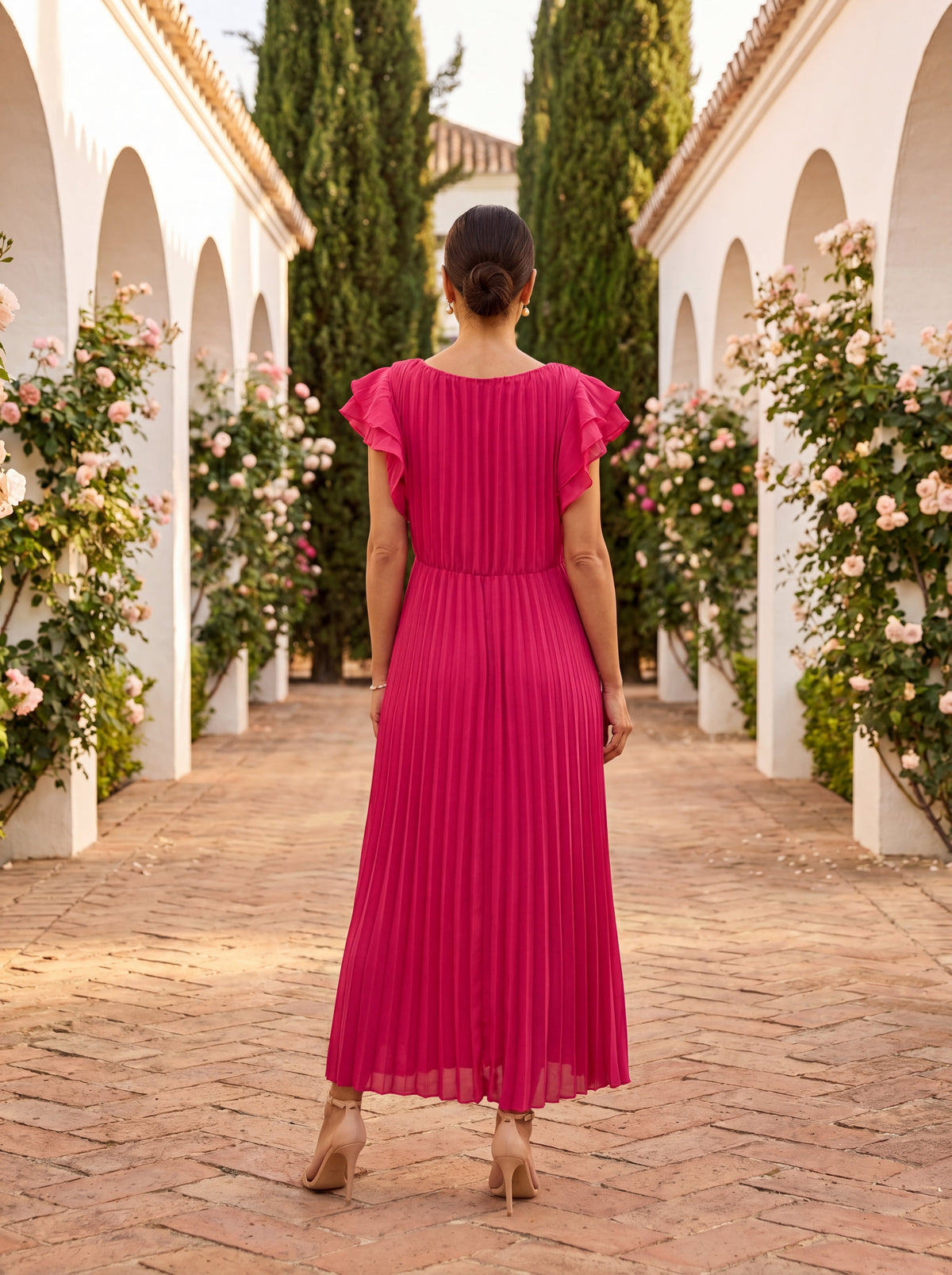 Séraphine | Élégante Robe Maxi Plissée à Taille Nouée