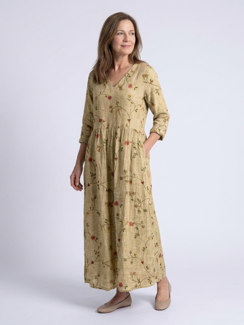 Robe Maxi à Manches Trois Quarts Marina