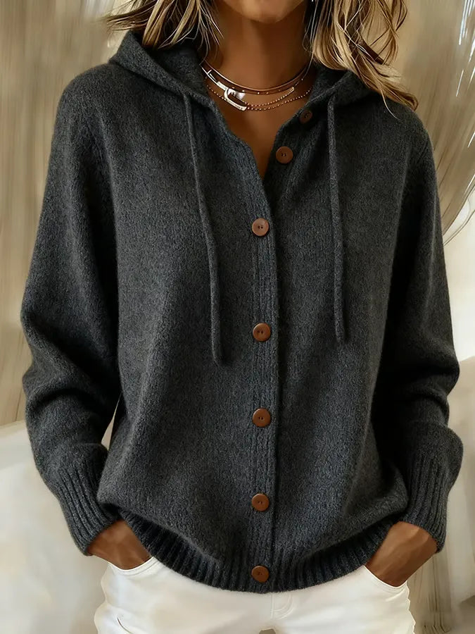 Bérénice - Gilet en Maille à Capuche et Boutons