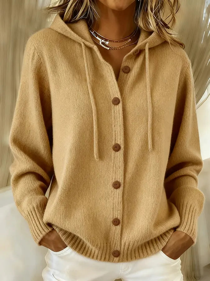 Bérénice - Gilet en Maille à Capuche et Boutons