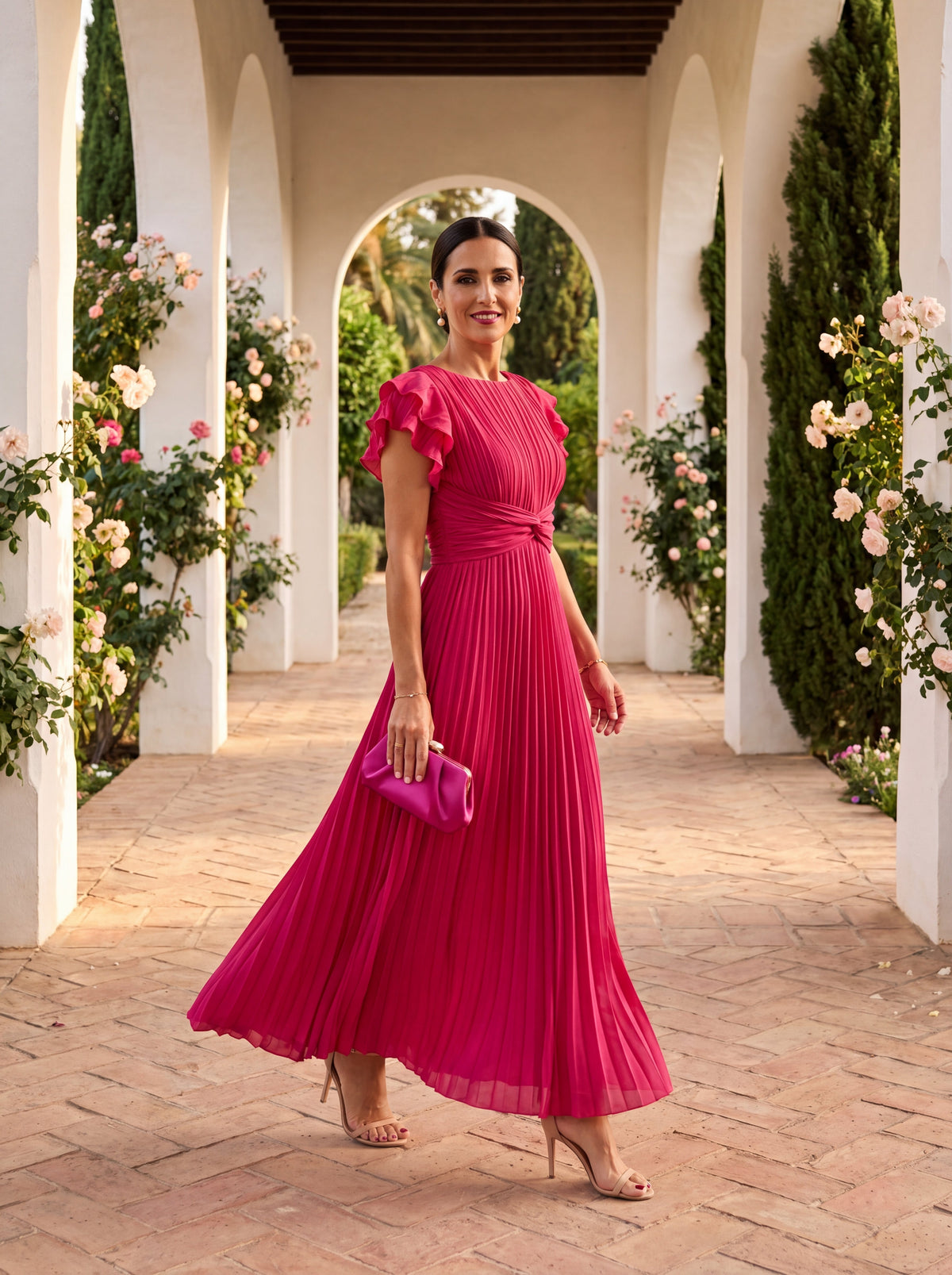 Séraphine | Élégante Robe Maxi Plissée à Taille Nouée