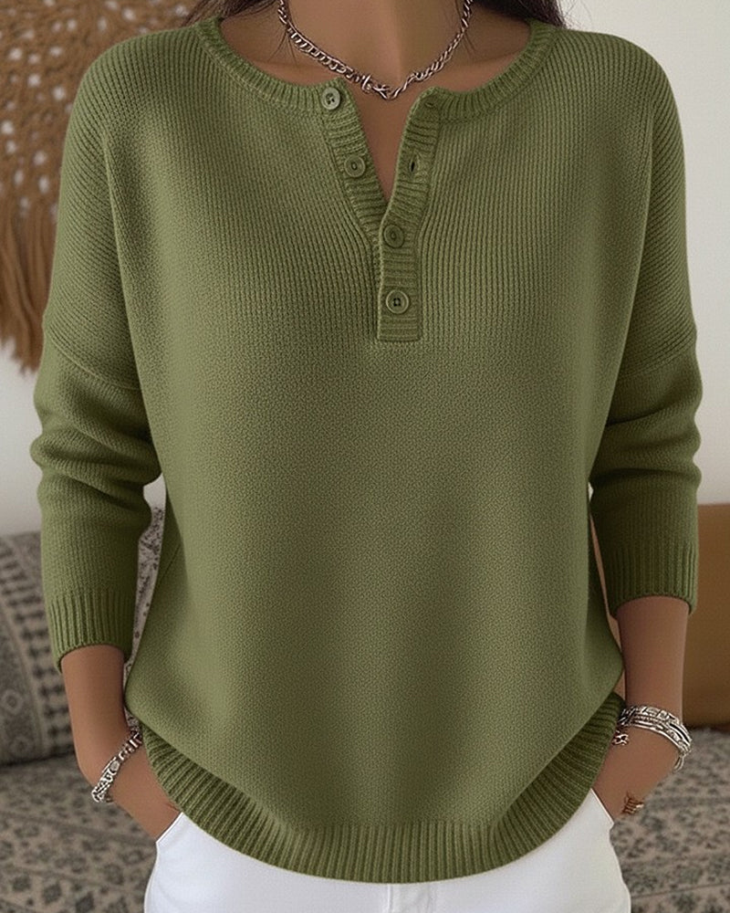 Hélène - Pull en Maille à Boutons Henley