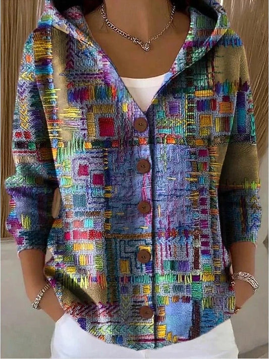 Colombe - Gilet en Maille Imprimé à Capuche