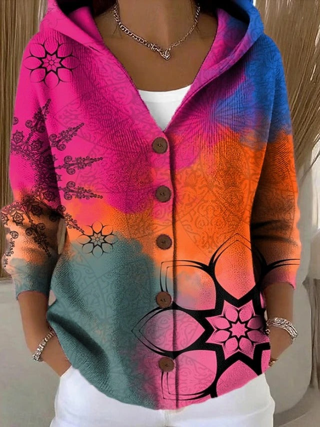 Colombe - Gilet en Maille Imprimé à Capuche
