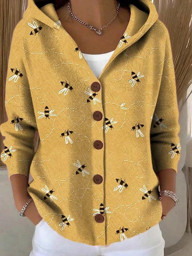 Colombe - Gilet en Maille Imprimé à Capuche