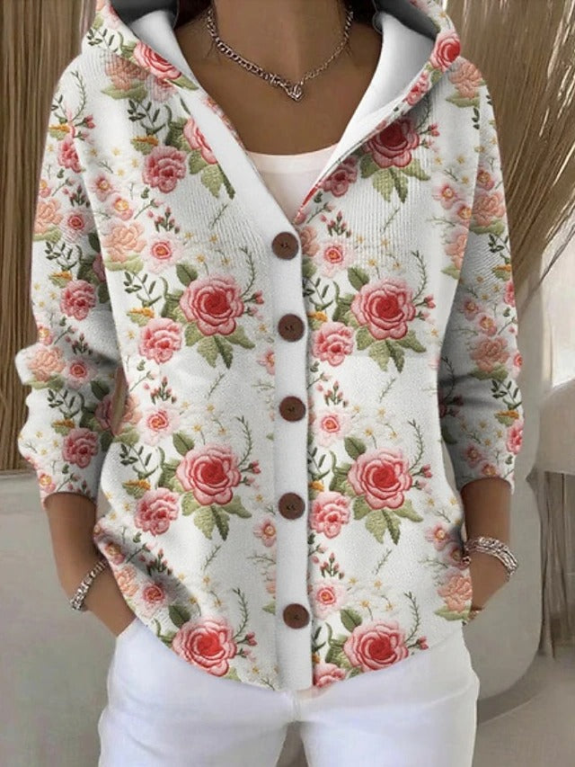Colombe - Gilet en Maille Imprimé à Capuche
