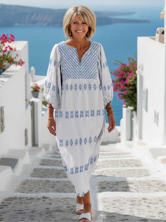 Robe maxi brodée à manches Evadne