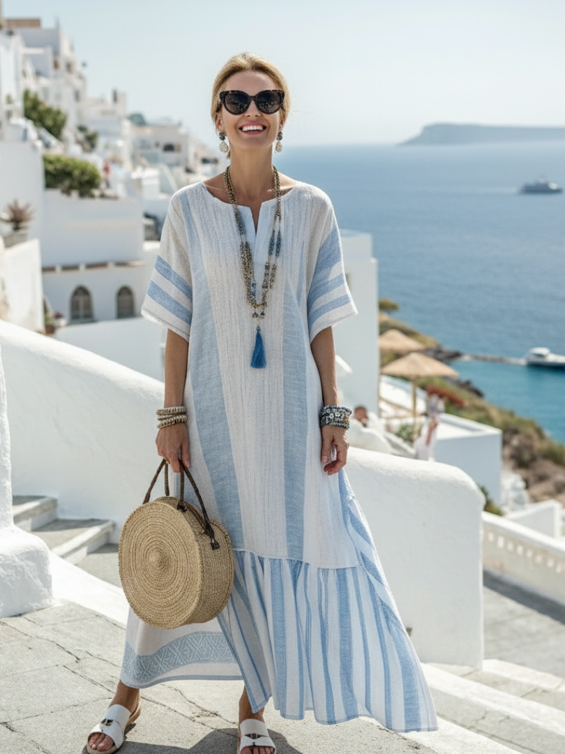 Robe maxi et manches courtes rayée Ione