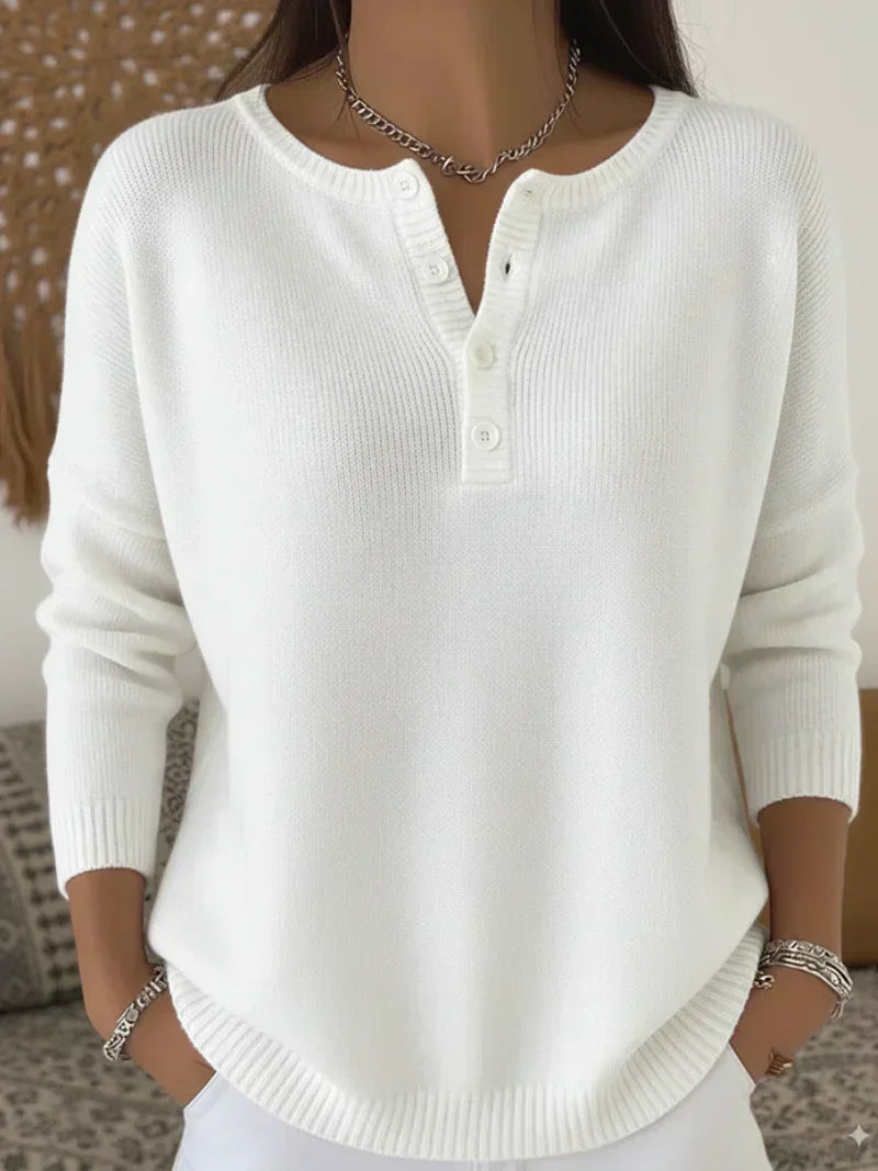 Hélène - Pull en Maille à Boutons Henley