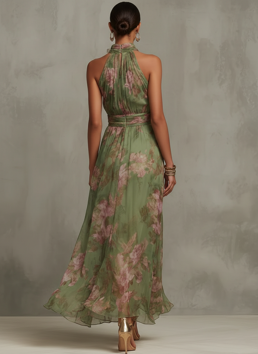 Élodie | Robe Maxi Halter Florale Élégante