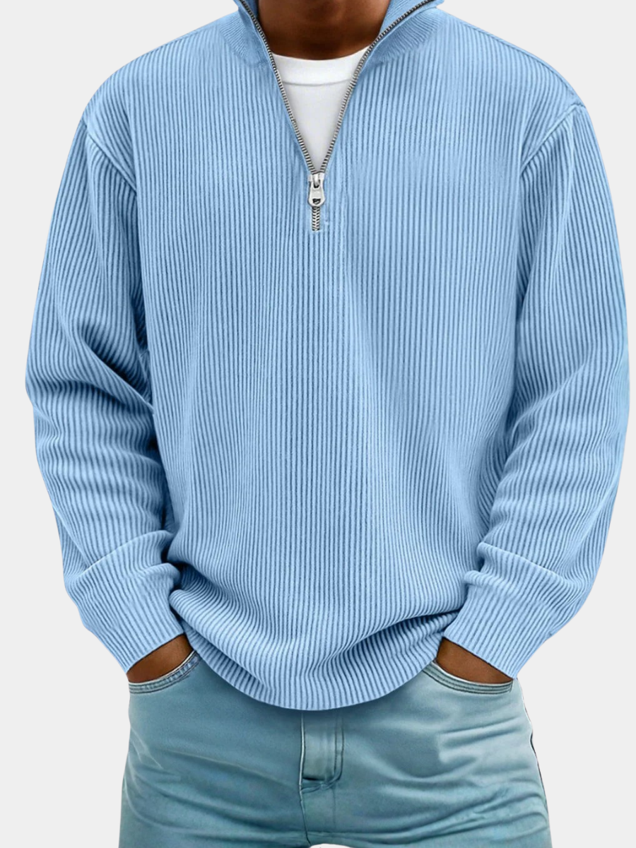 PULL CLASSIQUE EN MAILLE CÔTELÉE DEMI-ZIP POUR HOMME