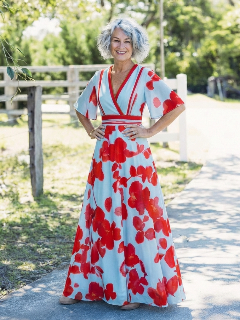Robe Maxi Fleurie à Manches Corinne