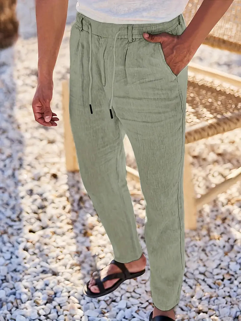 PANTALONS LARGES EN LIN AVEC CORDON