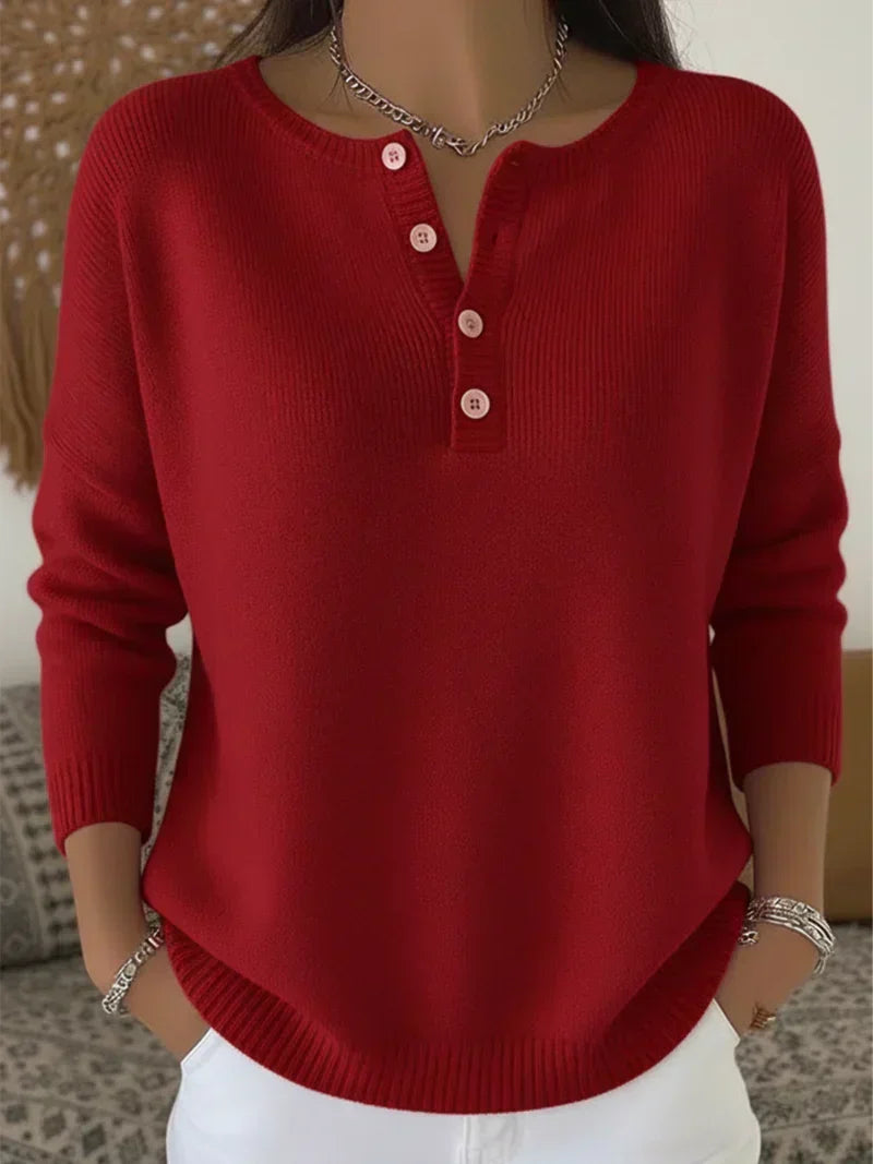 Hélène - Pull en Maille à Boutons Henley