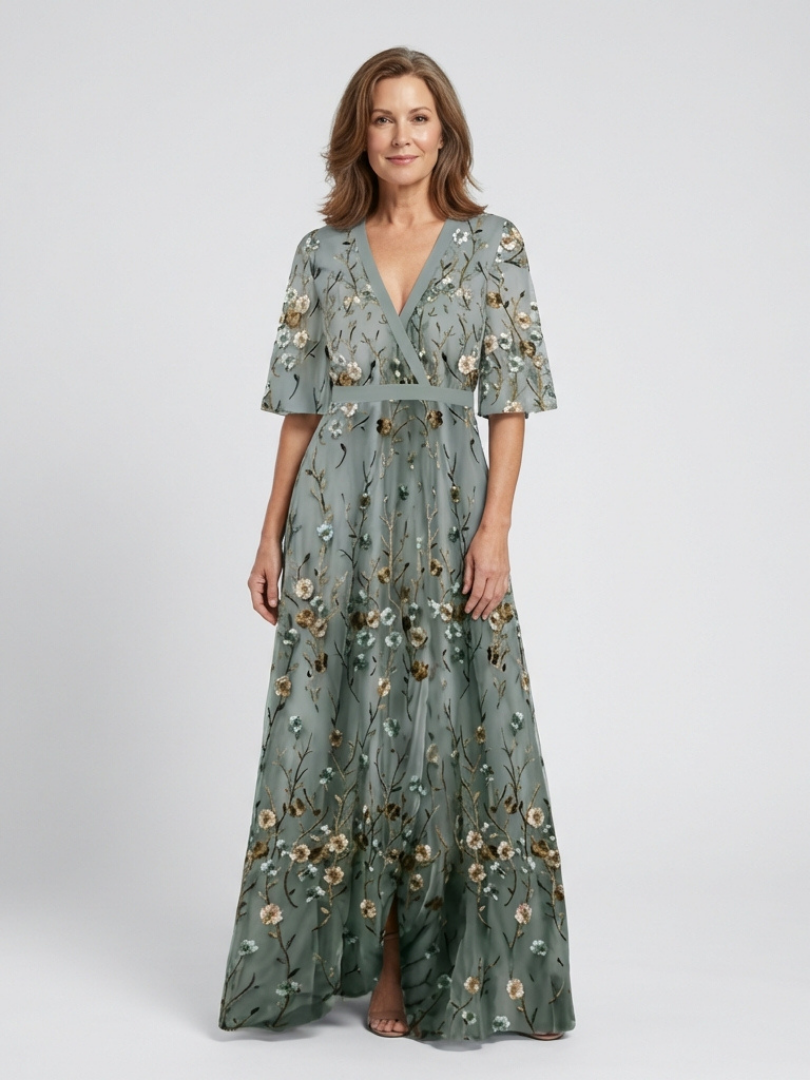 Robe Maxi à Manches Courtes Evadne