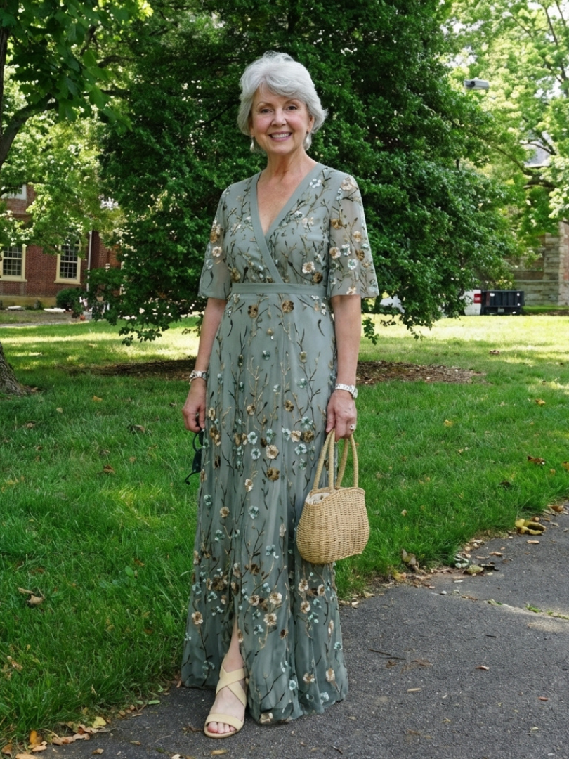 Robe Maxi à Manches Courtes Evadne