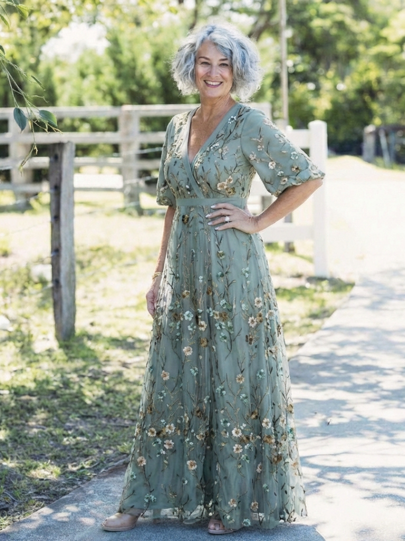 Robe Maxi à Manches Courtes Evadne