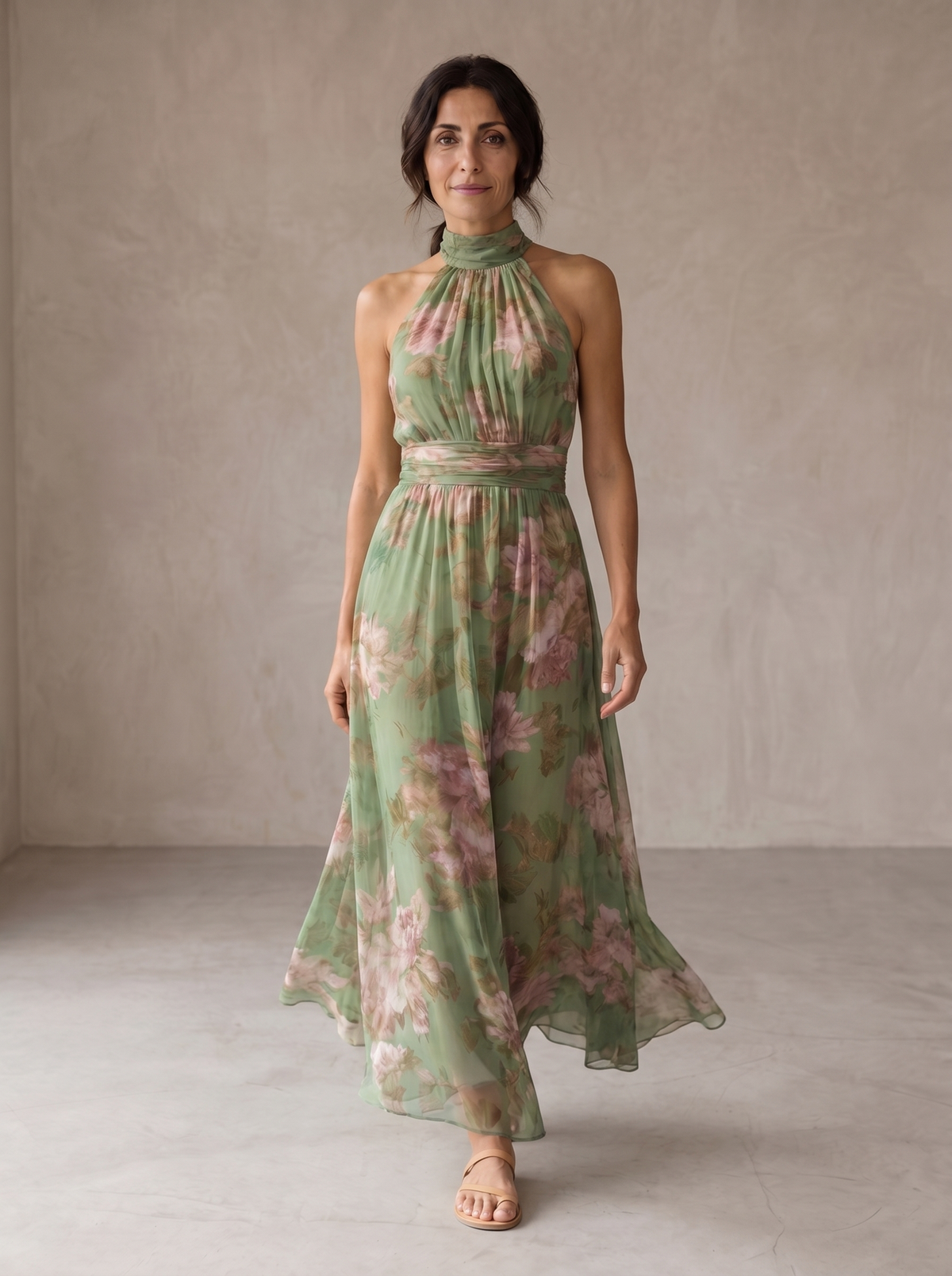 Élodie | Robe Maxi Halter Florale Élégante