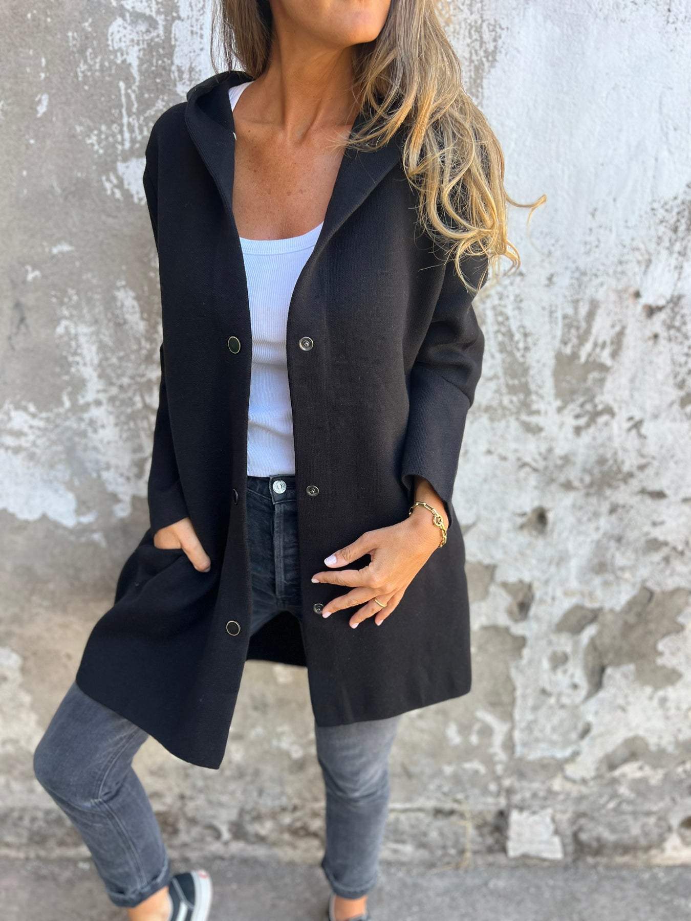 GILET LONG CHIC AVEC CAPUCHE