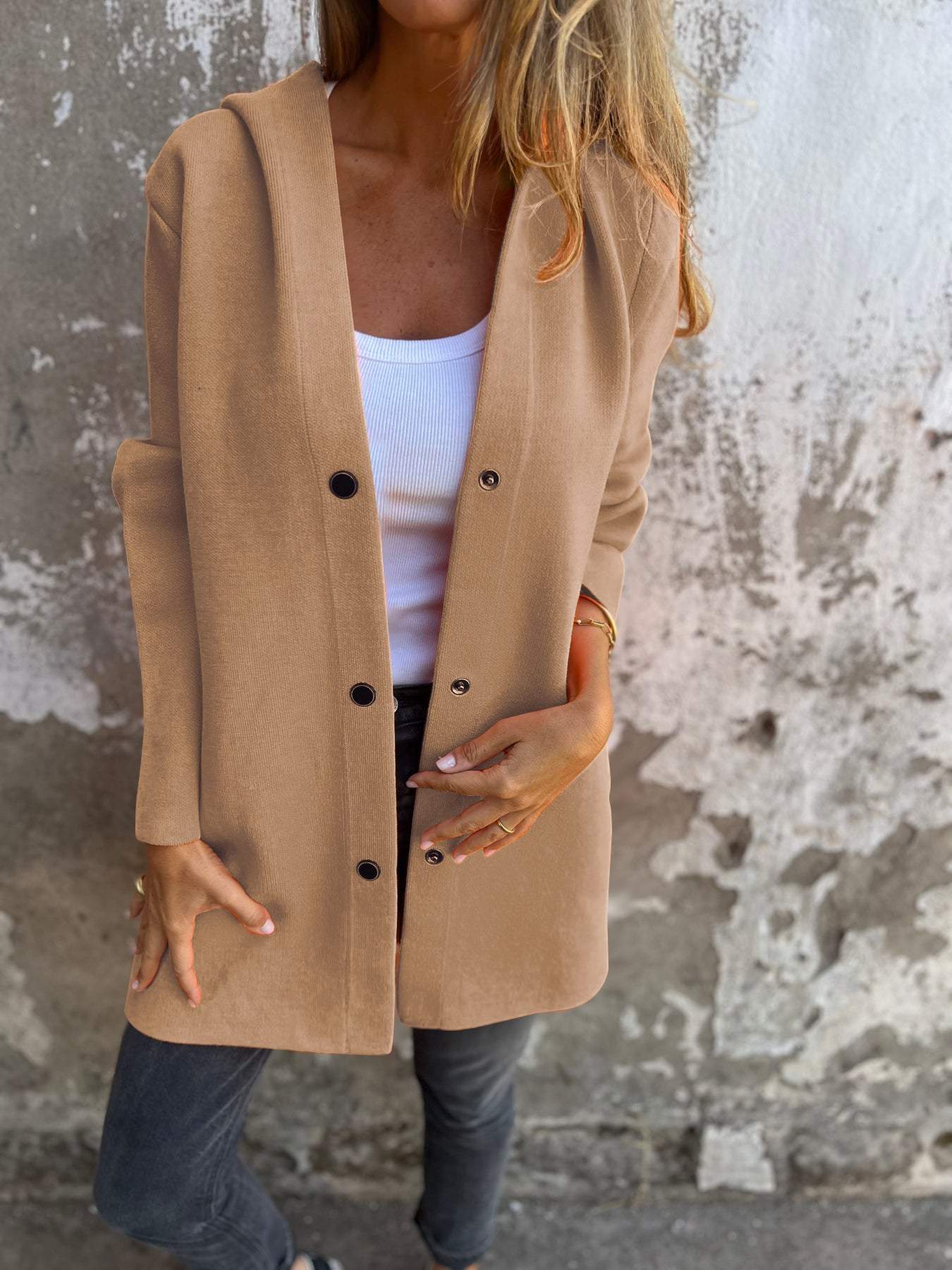 GILET LONG CHIC AVEC CAPUCHE
