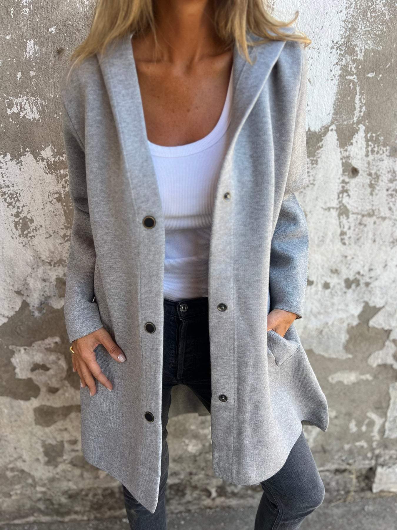 GILET LONG CHIC AVEC CAPUCHE