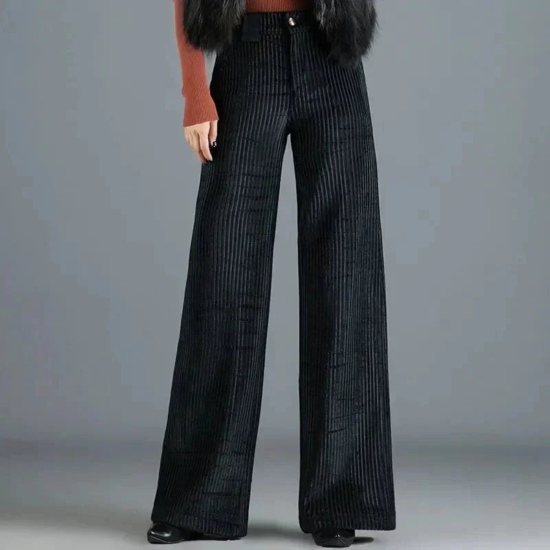 PANTALON EN VELOURS TRICOTÉ TAILLE HAUTE POUR FEMME