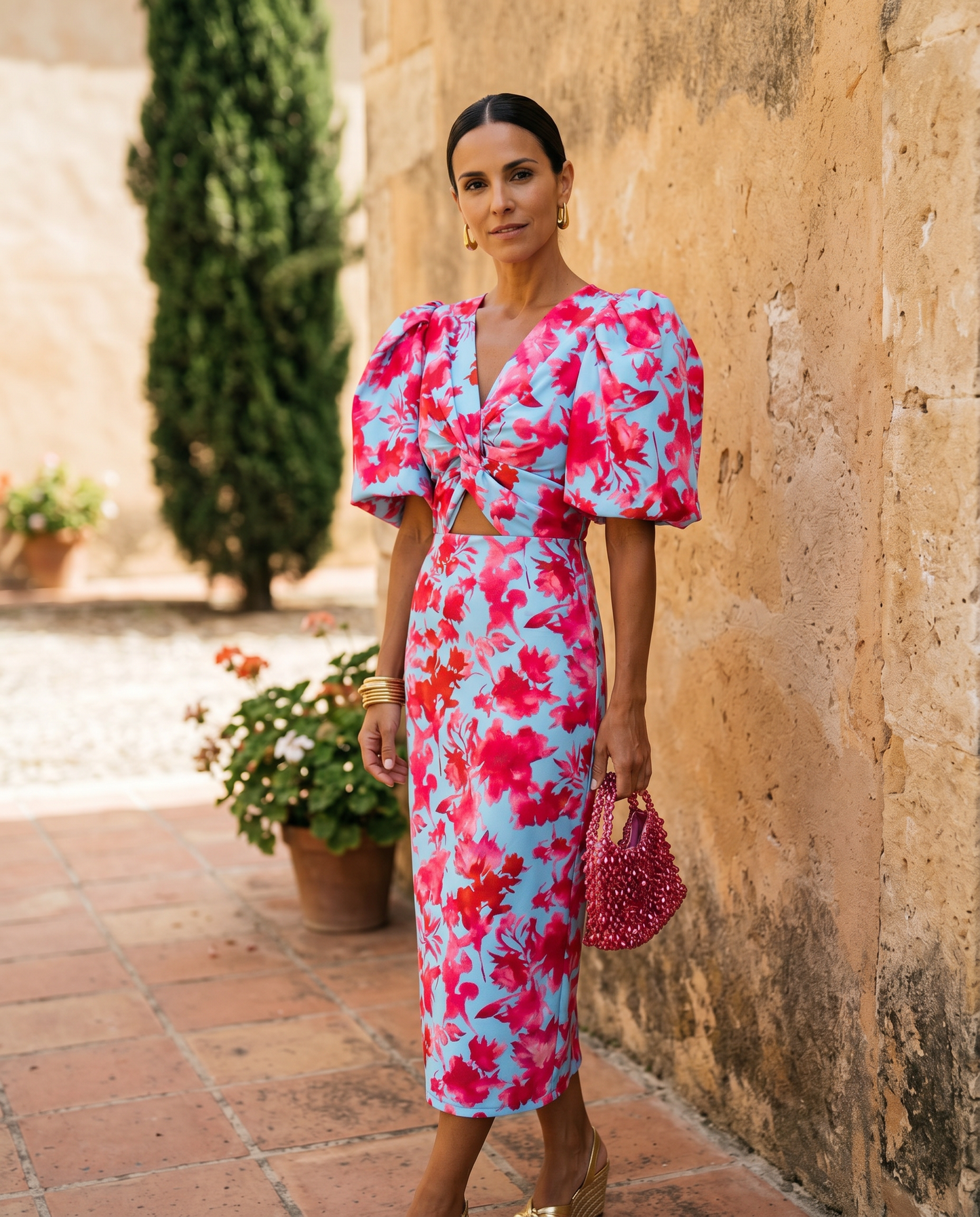 Robe Mi-Longue Fleurie Manches Bouffantes Aveline