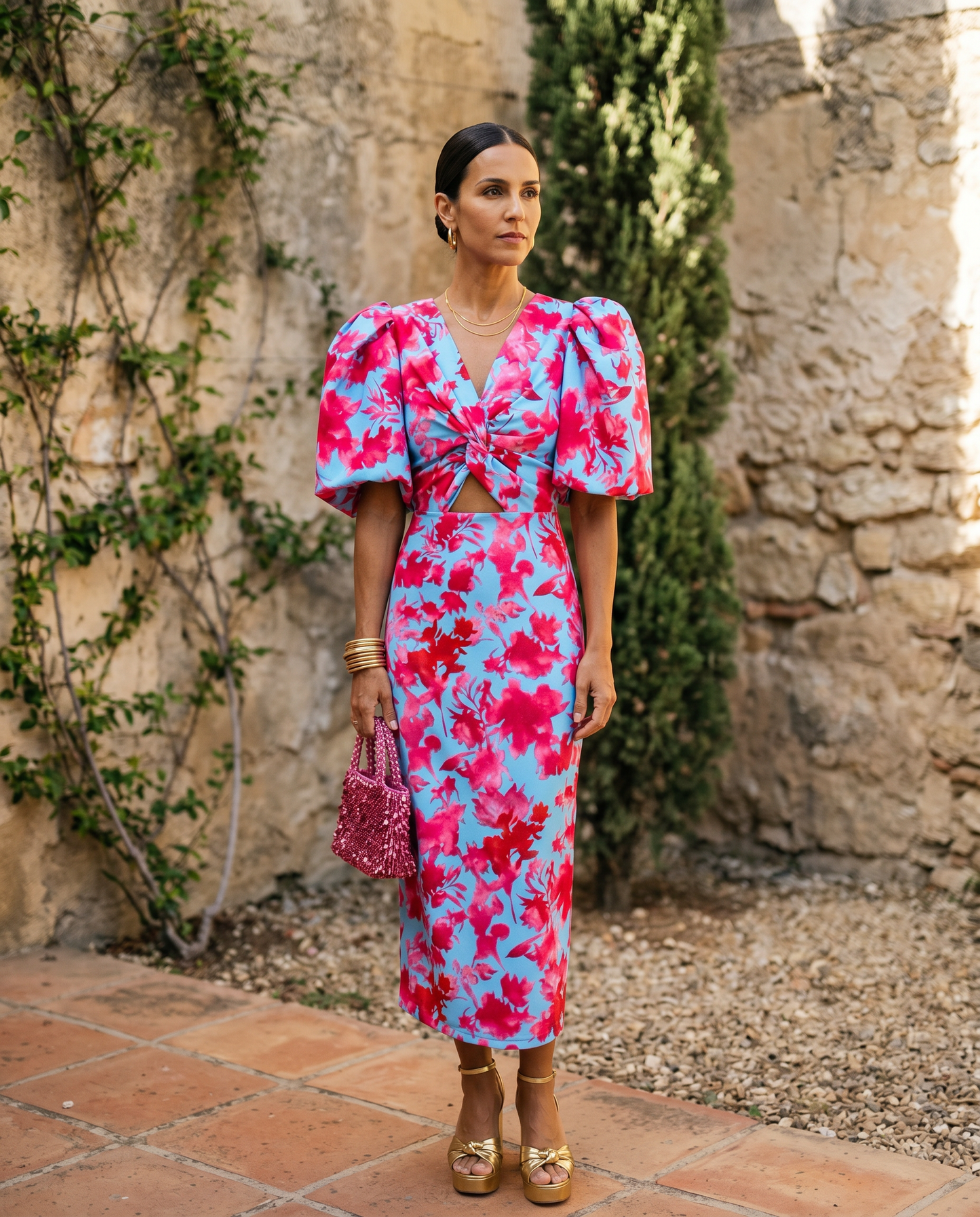 Robe Mi-Longue Fleurie Manches Bouffantes Aveline