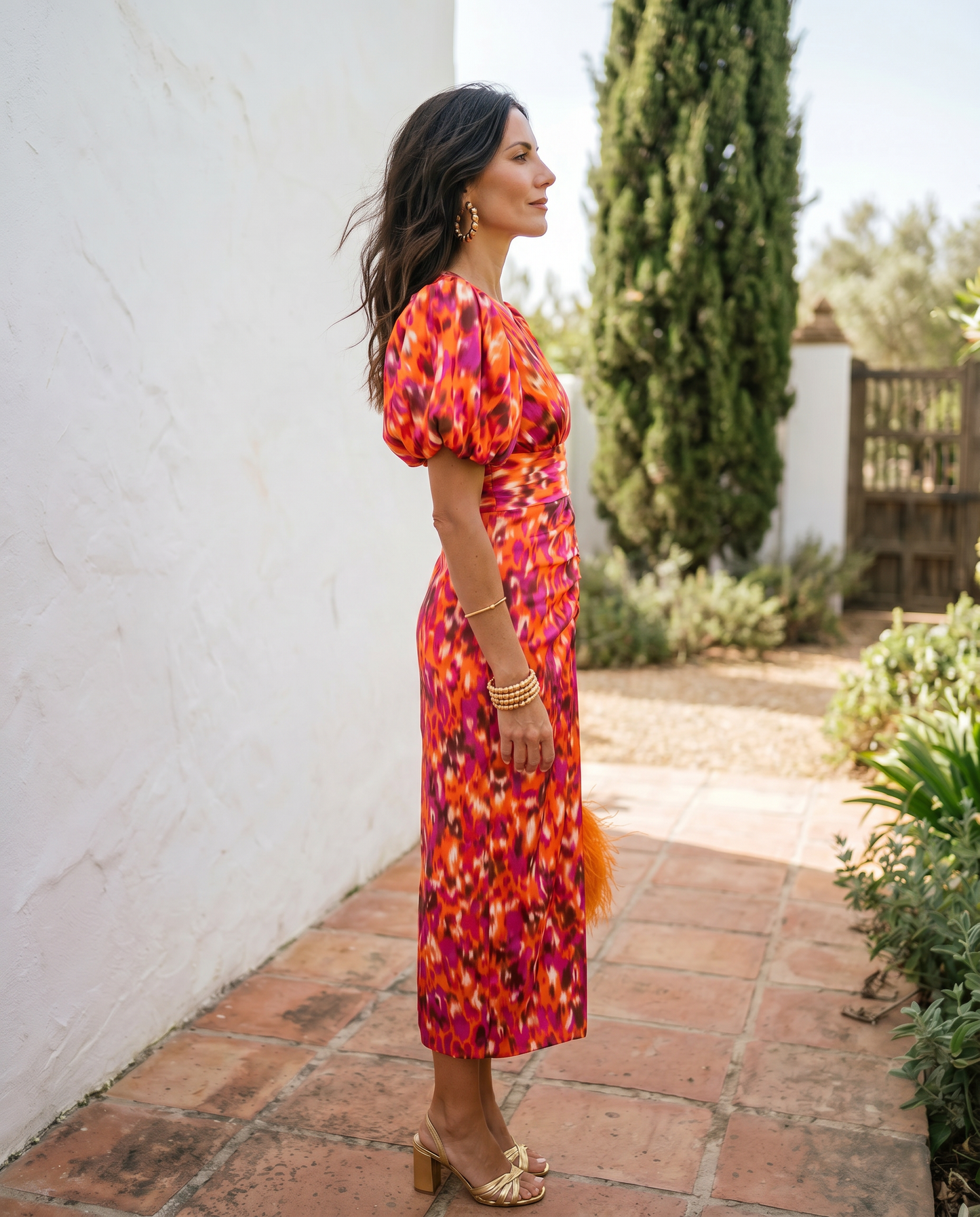 Robe Mi-Longue Fleurie Manches Bouffantes Aveline