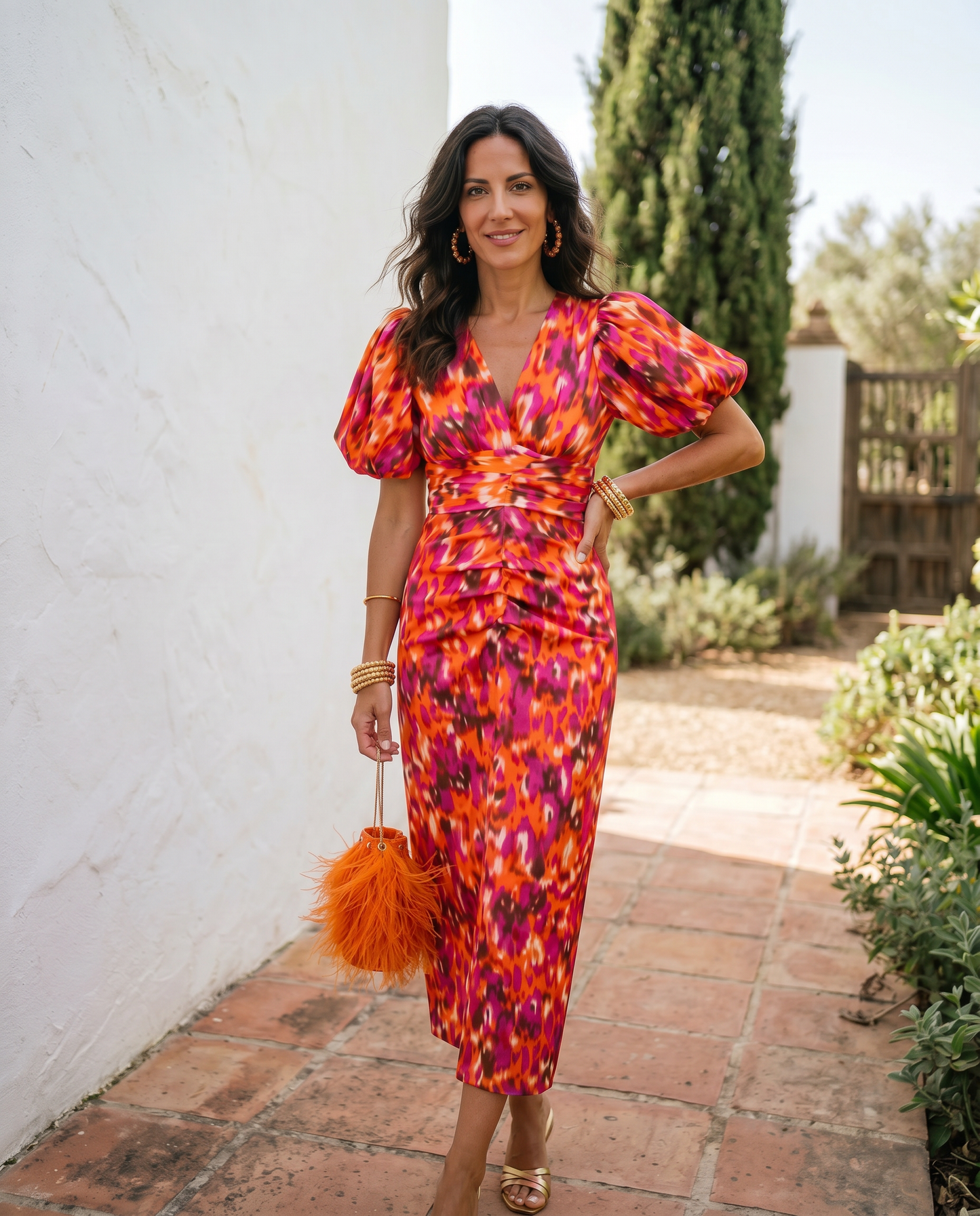 Robe Mi-Longue Fleurie Manches Bouffantes Aveline