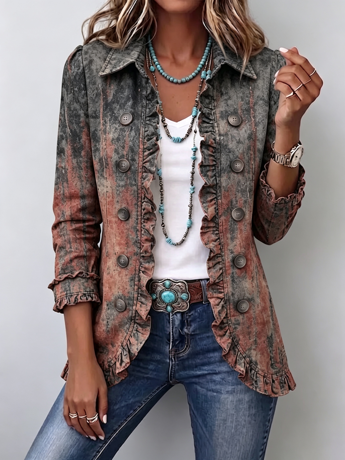Vivienne | Veste Dégradée Texturée à Volants