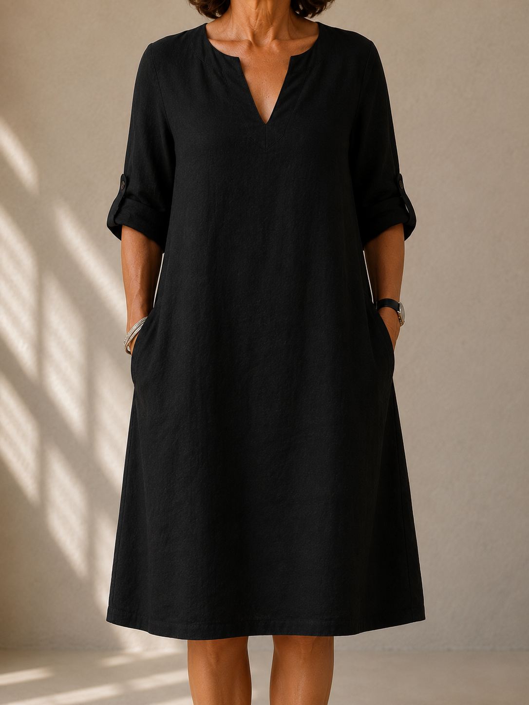 Robe Droite Manches Retroussées Pauline