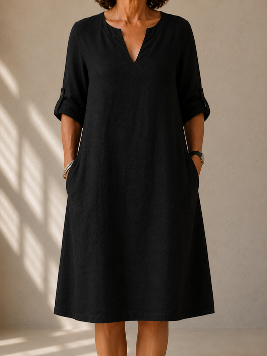 Robe Droite Manches Retroussées Pauline